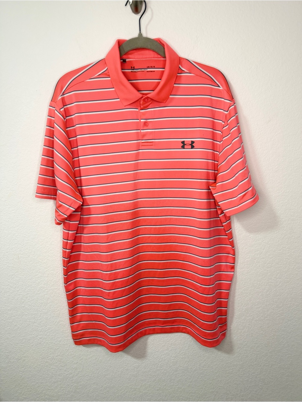 Under Armour Men’s Coral and White Striped Golf Polo